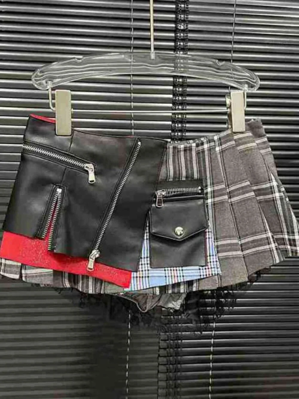 Punk Plaid & Faux Leather Skirt